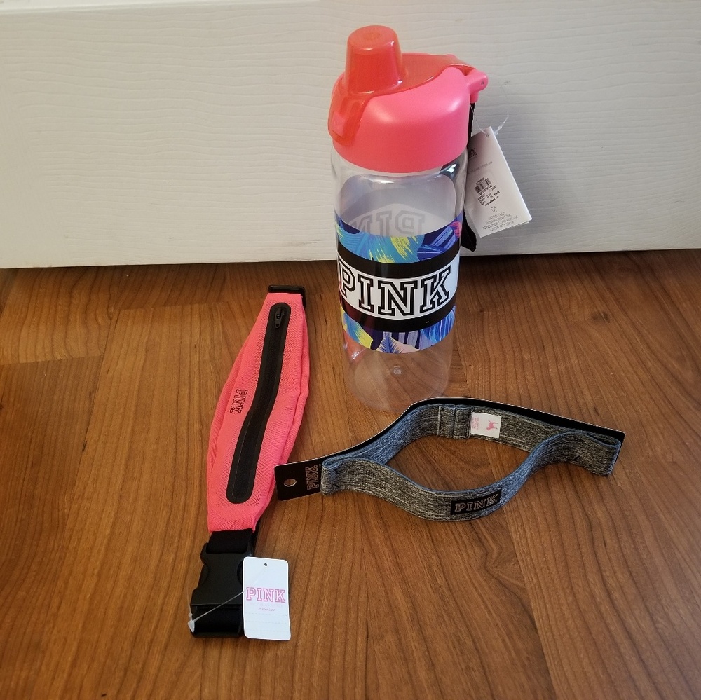 Brand New Pink water bottle, head band &waist bag